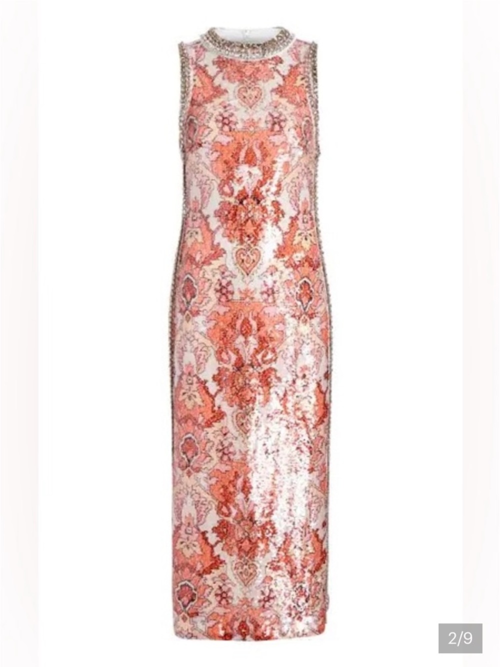 Cinq a sept Damask Ayden dress Sequin Embellished Coral Patterned Sleeveless